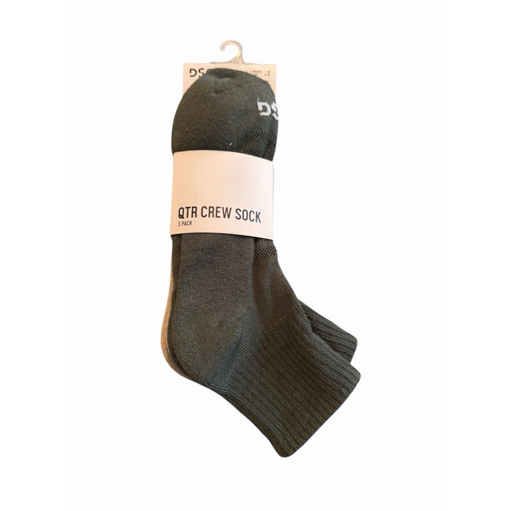 DSG Quarter Crew Socks 3 Pack Black Gray White Men's Large 6-13‎ NWT